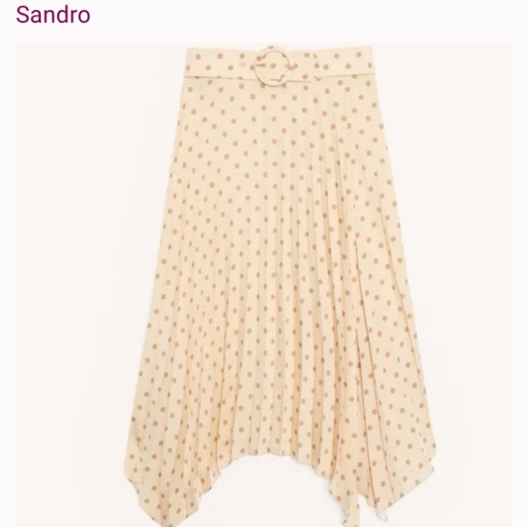Sandro Cream Polka Dot Asymmetrical Skirt NWT Size 4 - Picture 4 of 5